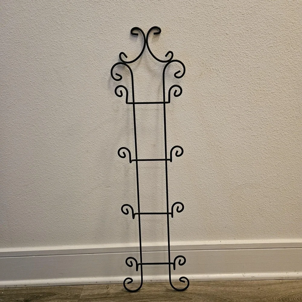 Vintage Black Metal Plate Rack: 4-Tier European Cottage Kitchen Decor‎